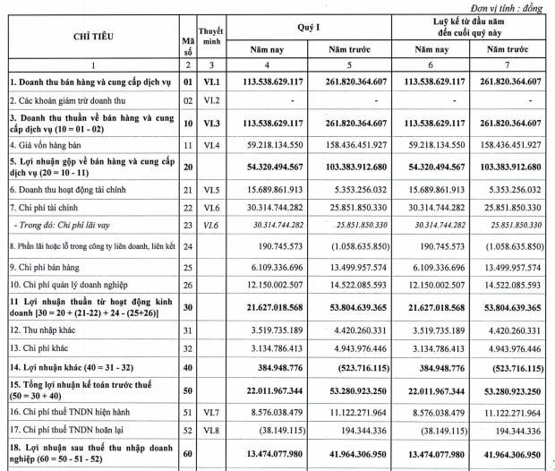 Nguồn: B&aacute;o c&aacute;o kết quả kinh doanh qu&yacute; 1/2023