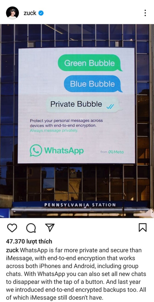 B&agrave;i chia sẻ chỉ tr&iacute;ch Apple của Mark Zuckerberg tr&ecirc;n Instagram.
