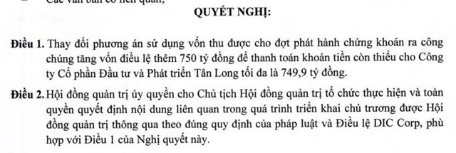 Vừa giải thể c&#244;ng ty con, DIC Corp (DIG) c&#244;ng bố thay đổi phương &#225;n sử dụng vốn - Ảnh 1