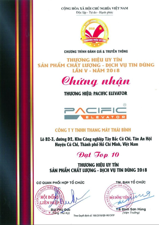 Với những đ&oacute;ng g&oacute;p to lớn trong lĩnh vực sản xuất, lắp đặt thang m&aacute;y, Pacific Elevator Vietnam tự h&agrave;o khẳng định vị thế thương hiệu uy t&iacute;n h&agrave;ng đầu tại thị trường Việt Nam