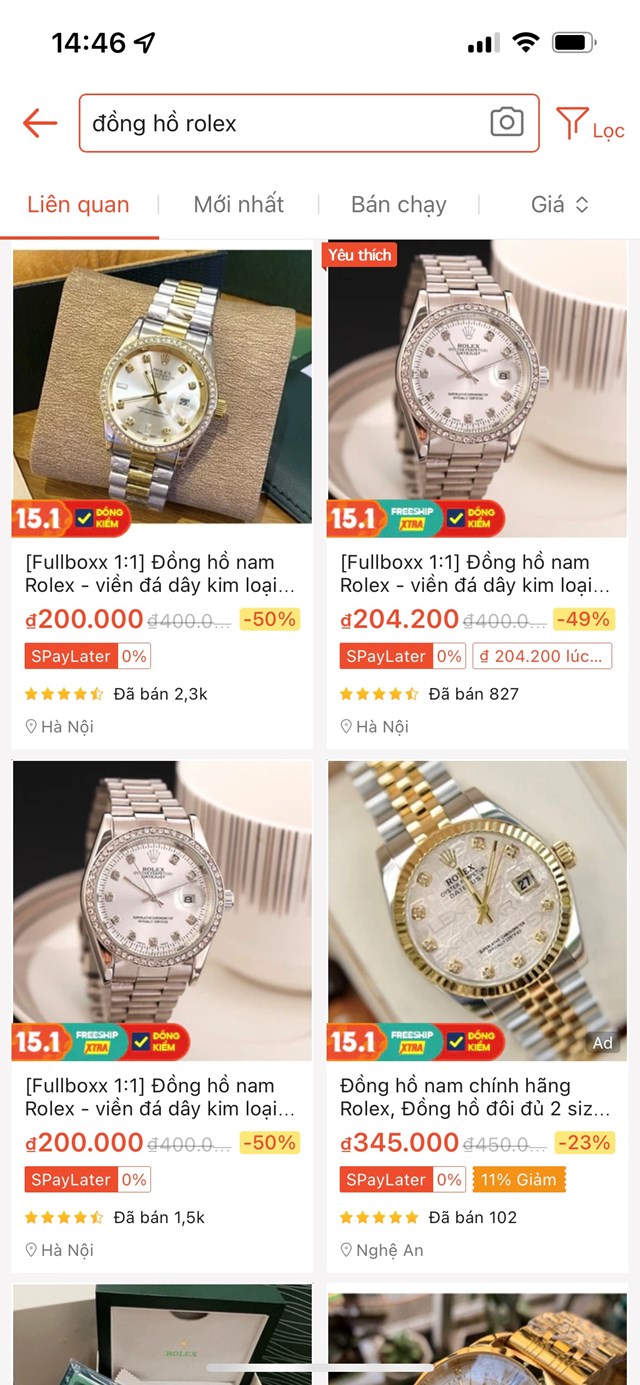 Đồng hồ nh&aacute;i thương hiệu Rolex được b&aacute;n tr&agrave;n lan tr&ecirc;n Shopee.