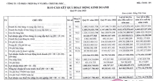 T&#225;i cơ cấu khoản nợ, Đạm H&#224; Bắc (DHB) b&#225;o l&#227;i hơn 1.649 tỷ đồng trong qu&#253; IV/2023 - Ảnh 1