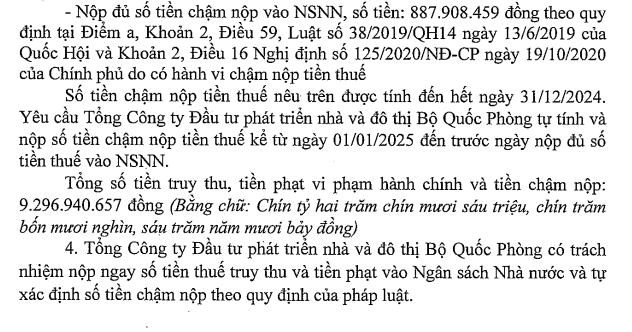 Vi phạm thuế, Tổng c&#244;ng ty Đầu tư ph&#225;t triển nh&#224; v&#224; đ&#244; thị Bộ Quốc Ph&#242;ng bị phạt, truy thu gần 9,3 tỷ đồng - Ảnh 4