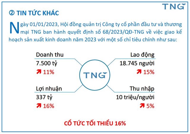 Đầu tư v&#224; Thương mại TNG (TNG) mang về gần 397 tỷ đồng doanh thu trong th&#225;ng 1/2023 - Ảnh 1