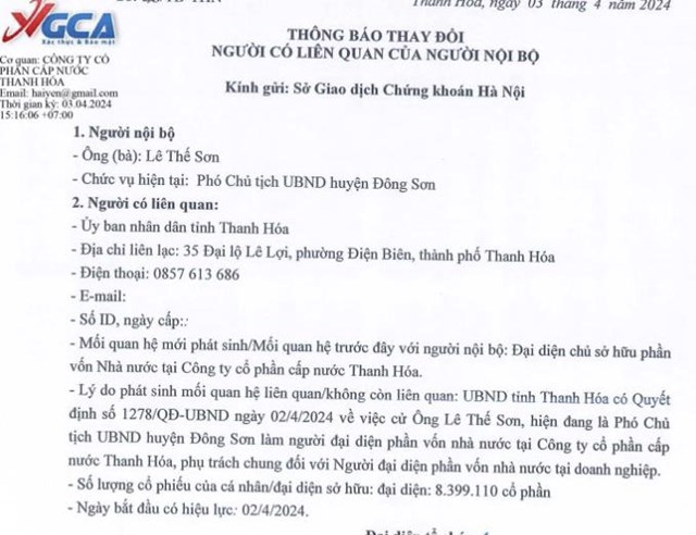 Cấp nước Thanh H&#243;a (THN) thay đổi nh&#226;n sự nội bộ, l&#227;nh đạo cấp cao tho&#225;i to&#224;n bộ vốn - Ảnh 1