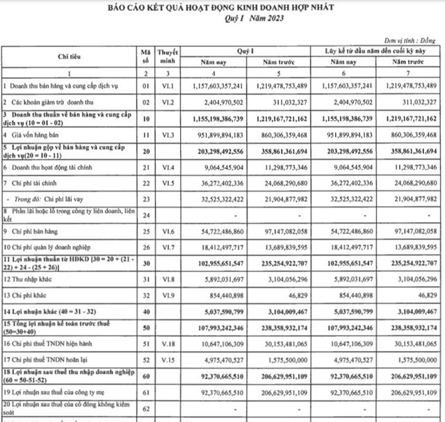 Kết quả kinh doanh qu&yacute; I/2023 của ANV