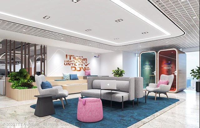 Văn ph&ograve;ng MB Ageas Life do TTT Architect thiết kế v&agrave; Saigonxanh Corporation thi c&ocirc;ng.