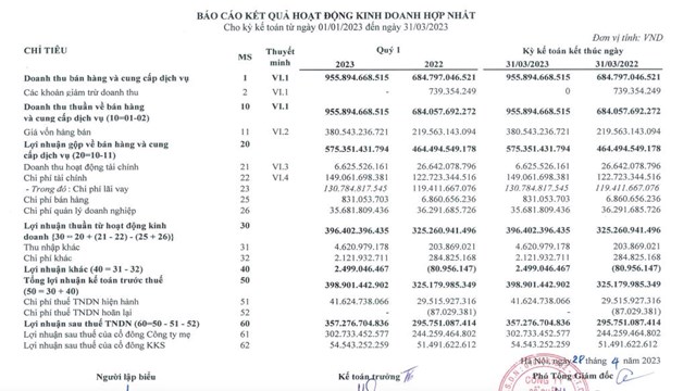Kết quả kinh doanh qu&yacute; I/2023 của H&agrave; Đ&ocirc;