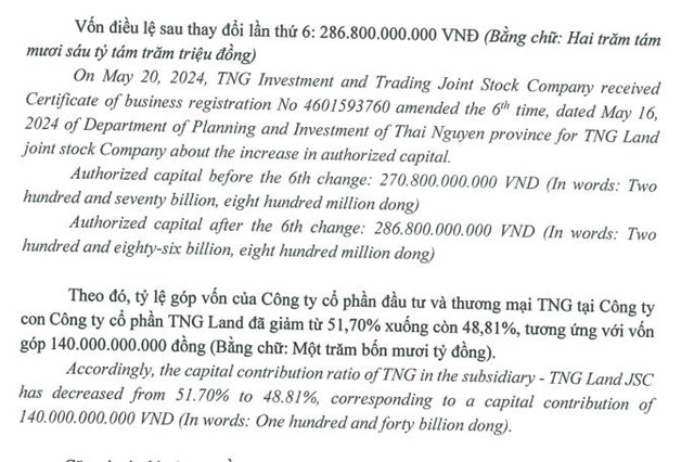 TNG Land kh&#244;ng c&#242;n l&#224; c&#244;ng ty con của C&#244;ng ty Đầu tư v&#224; Thương mại TNG (TNG) - Ảnh 1