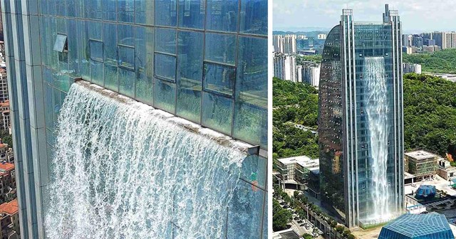 Với độ cao 108m, đ&acirc;y l&agrave; th&aacute;c nước nh&acirc;n tạo cao nhất tr&ecirc;n một t&ograve;a nh&agrave;.