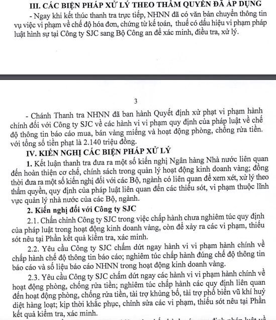 Thanh tra NHNN: Một m&#236;nh Tổng gi&#225;m đốc SJC quyết định gi&#225; v&#224;ng, vi phạm thuế, chuyển hồ sơ sang Bộ C&#244;ng an để điều tra - Ảnh 3