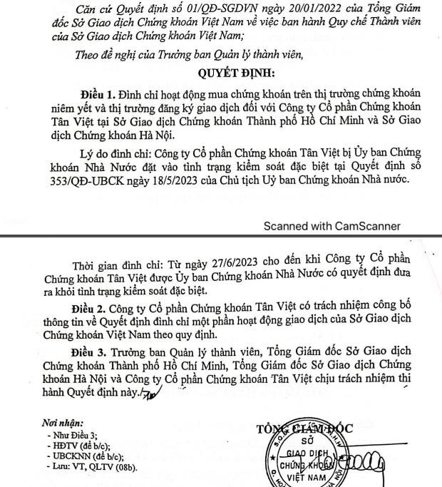 Chứng kho&#225;n T&#226;n Việt (TVSI) bị đ&#236;nh chỉ một phần hoạt động giao dịch - Ảnh 1