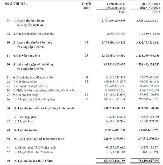 Kết quả kinh doanh qu&yacute; I/2023 của VGC