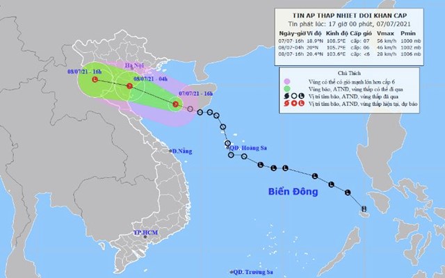 Đường đi của &aacute;p thấp nhiệt đới. Nguồn ảnh:&nbsp;Trung t&acirc;m dự b&aacute;o kh&iacute; tượng thủy văn quốc gia