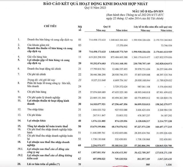 Kết quả kinh doanh qu&yacute; II/2023 của TCM