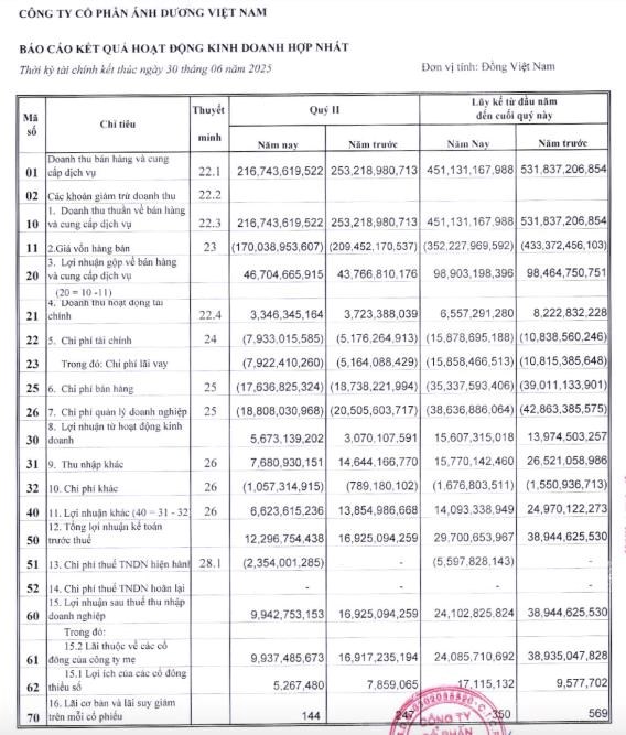 Vinasun (VNS): Lợi nhuận qu&#253; II/2025 giảm 41% so với c&#249;ng kỳ, thấp nhất 14 qu&#253; - Ảnh 1