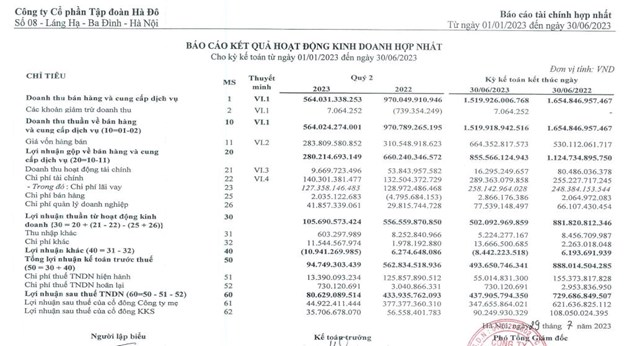 Kết quả kinh doanh qu&yacute; II/2023 của HDG