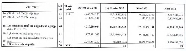 Kết quả kinh doanh qu&yacute; II/2023 của SAM