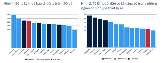 Nhiều người Việt Nam sử dụng điện thoại di động nhưng kỹ năng kỹ thuật số c&ograve;n hạn chế.&nbsp;Nguồn: B&aacute;o c&aacute;o Điểm lại của WB, th&aacute;ng 8/2021