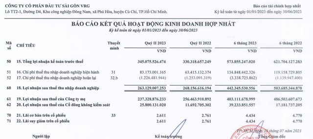 Kết quả kinh doanh qu&yacute; II/2023 của SIP