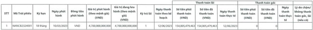 T&igrave;nh h&igrave;nh thanh to&aacute;n gốc l&atilde;i b&aacute;n ni&ecirc;n (kỳ b&aacute;o c&aacute;o từ 01/01/2023 đến 30/06/2023) năm 2023 của Nam An