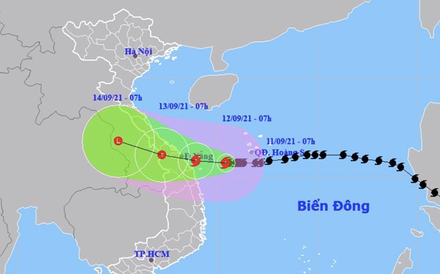 Huế, Đ&agrave; Nẵng, Quảng Nam nằm trong v&ugrave;ng ảnh hưởng của b&atilde;o. Ảnh: Trung t&acirc;m dự b&aacute;o Kh&iacute; tượng thủy văn quốc gia