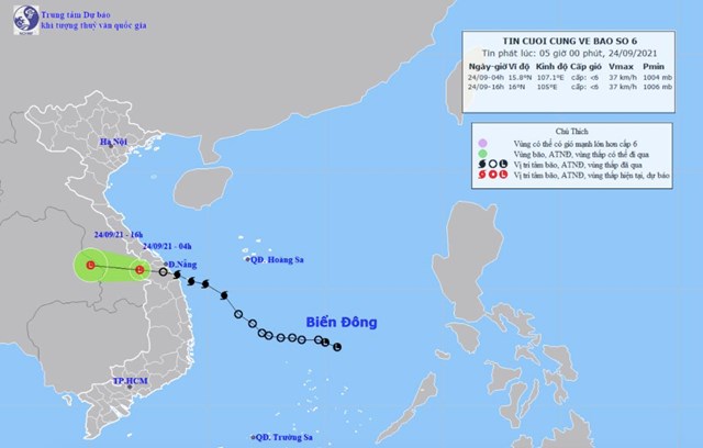B&atilde;o số 6 đ&atilde; suy yếu th&agrave;nh một v&ugrave;ng &aacute;p thấp tr&ecirc;n khu vực bi&ecirc;n giới Việt Nam - L&agrave;o.