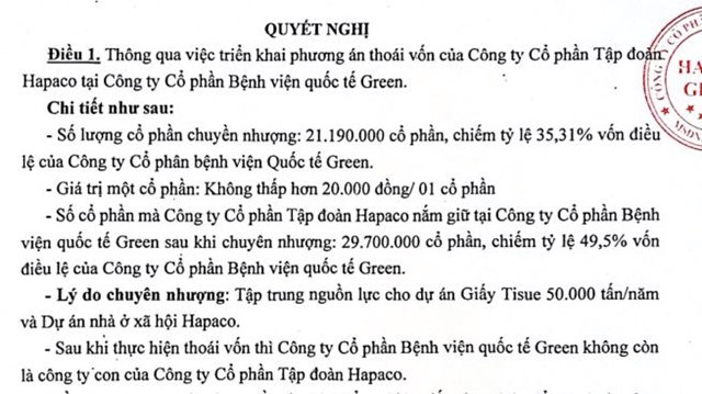 Hapaco (HAP) muốn bán cổ phần Bệnh viện Quốc tế Green để làm dự án giấy và nhà ở xã hội - Ảnh 1 Hapaco (HAP) muốn bán cổ phần Bệnh viện Quốc tế Green để làm dự án giấy và nhà ở xã hội - Ảnh 1