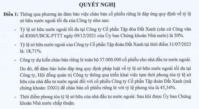 Tập đo&#224;n Đất Xanh (DXG) dự phong tỏa tỷ lệ sở hữu nh&#224; đầu tư nước ngo&#224;i, ch&#224;o b&#225;n 57 triệu cổ phiếu ri&#234;ng lẻ - Ảnh 1