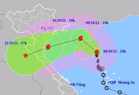 Dự b&aacute;o vị tr&iacute; v&agrave; đường đi của b&atilde;o số 7.