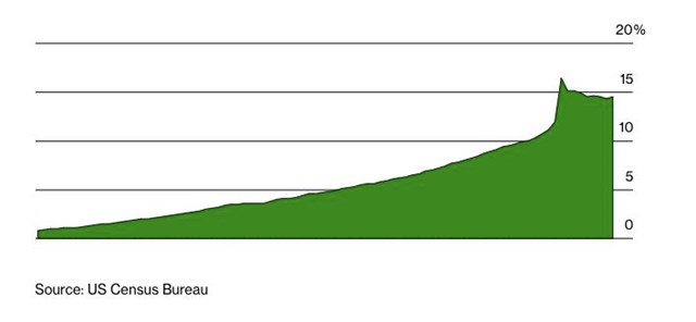 Thị phần mảng b&aacute;n lẻ trực tuyến tại Mỹ giai đoạn 2000 - 2022. (Ảnh: Bloomberg)