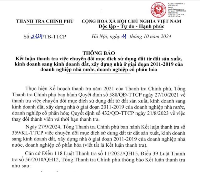 Thanh tra Ch&#237;nh phủ chỉ ra h&#224;ng loạt vi phạm trong chuyển đổi mục đ&#237;ch sử dụng đất tại H&#224; Nội, TP HCM v&#224; B&#236;nh Dương - Ảnh 1