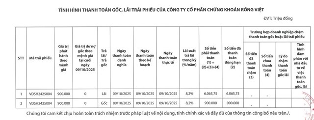 Chứng kho&#225;n Rồng Việt (VDS) tất to&#225;n l&#244; tr&#225;i phiếu 900 tỷ đồng đ&#250;ng hạn - Ảnh 1