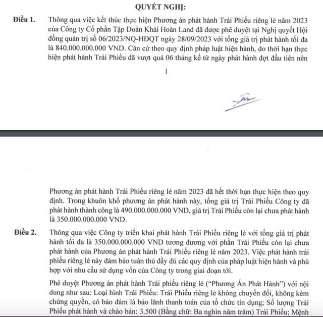 Khải Ho&#224;n Land (KHG) th&#244;ng b&#225;o ch&#224;o b&#225;n th&#224;nh c&#244;ng 800 tr&#225;i phiếu, thu về 80 tỷ đồng - Ảnh 2