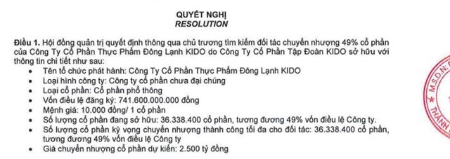 Tập đo&#224;n Kido (KDC) muốn tho&#225;i sạch vốn tại Kido Foods (KDF) - Ảnh 1