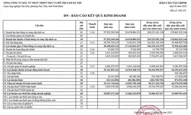Đầu tư Ph&#225;t triển Nh&#224; v&#224; Đ&#244; thị Nam H&#224; Nội (NHA): Doanh thu thuần tăng gấp 2,2 lần so với c&#249;ng kỳ, vượt kế hoạch năm sau 9 th&#225;ng - Ảnh 1