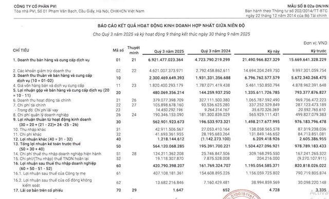 C&#244;ng ty PVI (PVI): L&#227;i sau thuế 9 th&#225;ng tăng 46%, nợ vay ngắn hạn tăng vọt l&#234;n hơn 1.600 tỷ - Ảnh 1