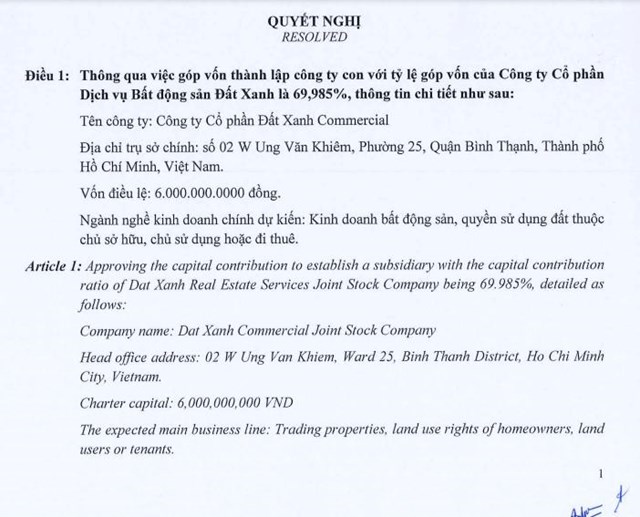 Đất Xanh Services (DXS) th&#224;nh lập c&#244;ng ty con mới kinh doanh bất động sản; th&#244;ng b&#225;o tăng vốn th&#224;nh c&#244;ng l&#234;n hơn 5.741 tỷ đồng - Ảnh 1