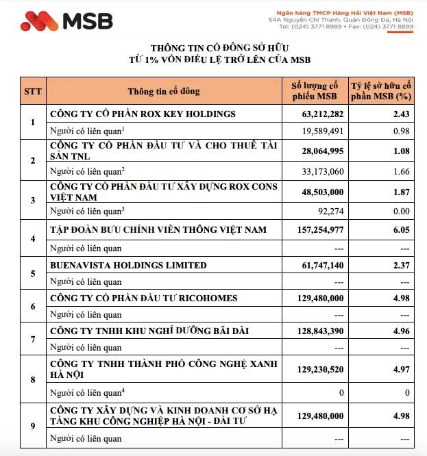 9 cổ đ&#244;ng nắm giữ gần 34% vốn của Ng&#226;n h&#224;ng H&#224;ng Hải Việt Nam (MSB)  - Ảnh 1