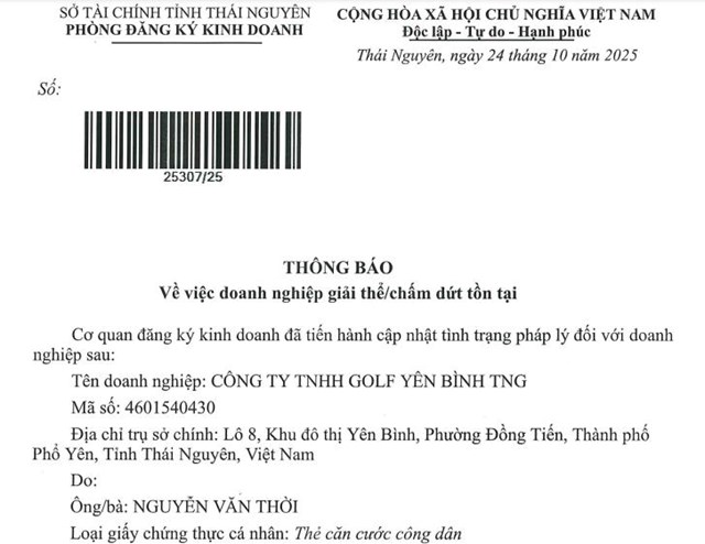 Một công ty liên kết của Đầu tư và Thương mại TNG (TNG) giải thể - Ảnh 1 Một công ty liên kết của Đầu tư và Thương mại TNG (TNG) giải thể - Ảnh 1