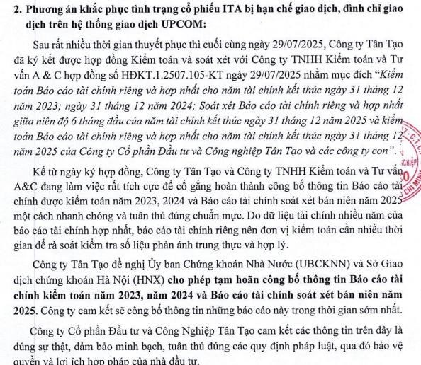 Đầu tư v&#224; C&#244;ng nghiệp T&#226;n Tạo (ITA) đưa phương &#225;n khắc phục c&#225;c vi phạm khi t&#236;m được đơn vị kiểm to&#225;n - Ảnh 2