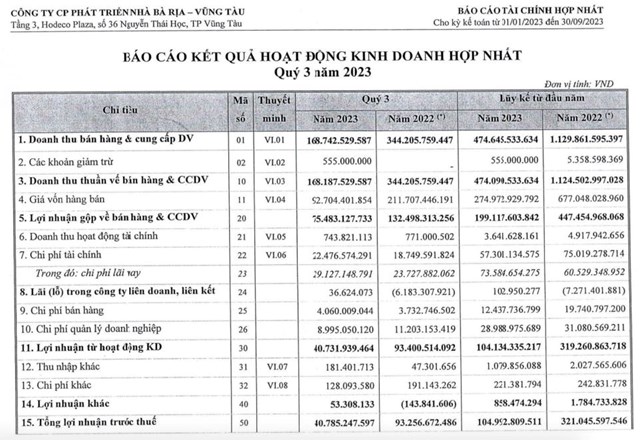 Doanh thu giảm s&#226;u, Ph&#225;t triển Nh&#224; B&#224; Rịa - Vũng T&#224;u (HDC) b&#225;o l&#227;i sau thuế 9 th&#225;ng &quot;đi l&#249;i&quot; 66% - Ảnh 1
