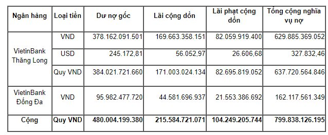 Tổng dư nợ của C&ocirc;ng ty cổ phần ĐTK