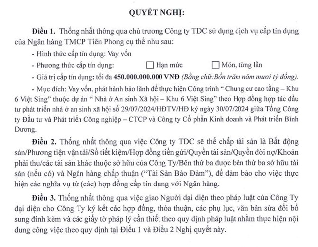 C&#244;ng ty Kinh doanh v&#224; Ph&#225;t triển B&#236;nh Dương (TDC) muốn vay 450 tỷ đồng để đầu tư dự &#225;n nh&#224; ở an sinh x&#227; hội - Ảnh 1