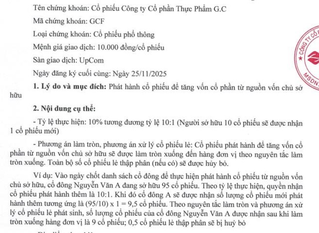 GC Food (GCF): L&#227;i sau thuế 9 th&#225;ng tăng hơn 40%, sắp chia thưởng hơn 3,9 triệu cổ phiếu - Ảnh 1