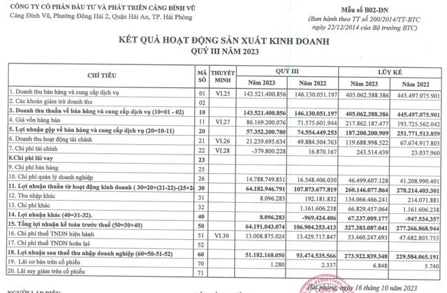 Cổ đ&#244;ng của Cảng Đ&#236;nh Vũ (DVP) sắp nhận được 100 tỷ đồng tiền tạm ứng cổ tức năm 2023 - Ảnh 1
