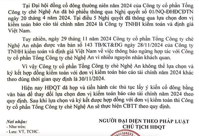 Tổng c&#244;ng ty Ch&#232; Nghệ An bị c&#244;ng ty kiểm to&#225;n ngừng hợp t&#225;c - Ảnh 1