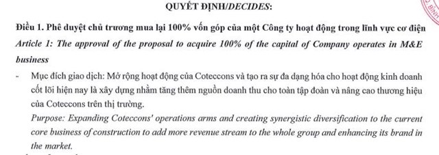 X&#226;y dựng Coteccons (CTC) mua lại một c&#244;ng ty cơ điện nhằm tăng th&#234;m nguồn thu mới - Ảnh 1