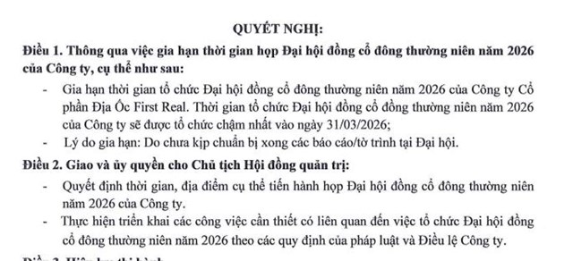 Địa ốc First Real (FIR): B&#225;o l&#227;i trở lại trong qu&#253; IV, l&#249;i thời gian tổ chức ĐHĐCĐ thường ni&#234;n 2026 - Ảnh 1