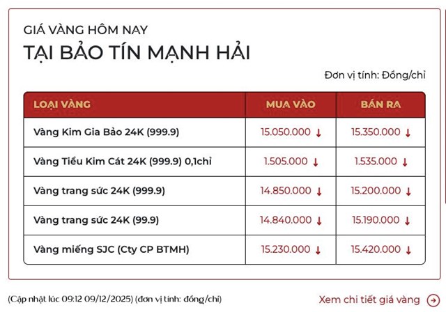 Gi&#225; v&#224;ng ng&#224;y 9/12: V&#224;ng thế giới giảm, v&#224;ng miếng SJC v&#224; v&#224;ng nhẫn c&#249;ng giảm 300.000 đồng/lượng - Ảnh 3